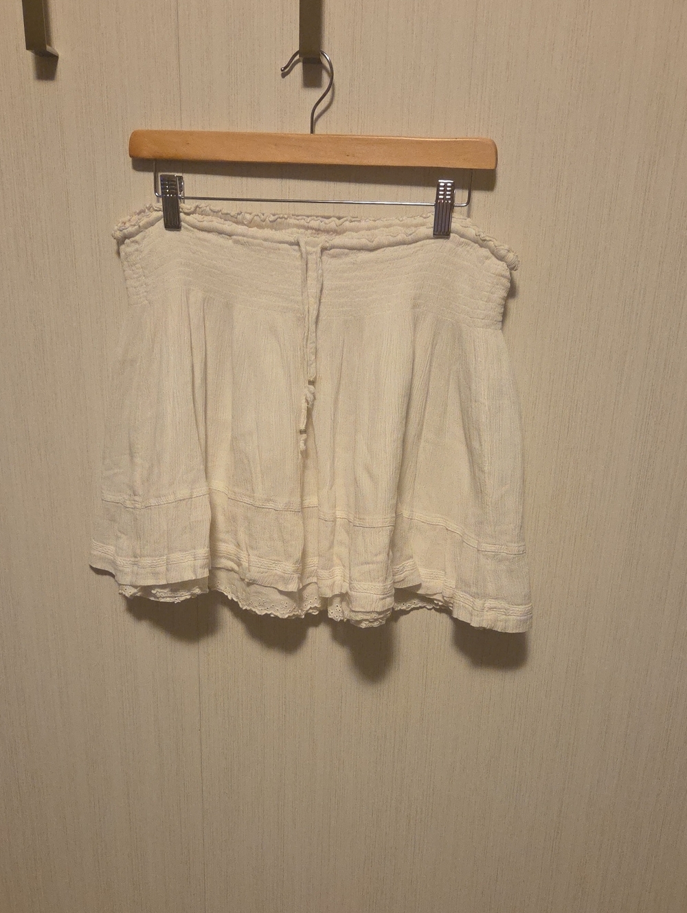 EDC Women's Cream Boho Mini Skirt with Ruffle And Eyelet Hem